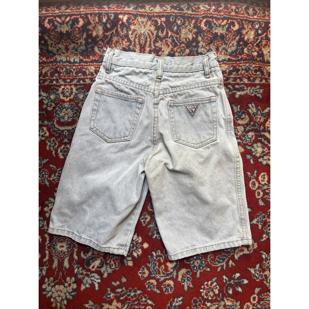 GUESS Vintage Light Blue Denim Cotton Shorts Logo Button Style Youth Size 8